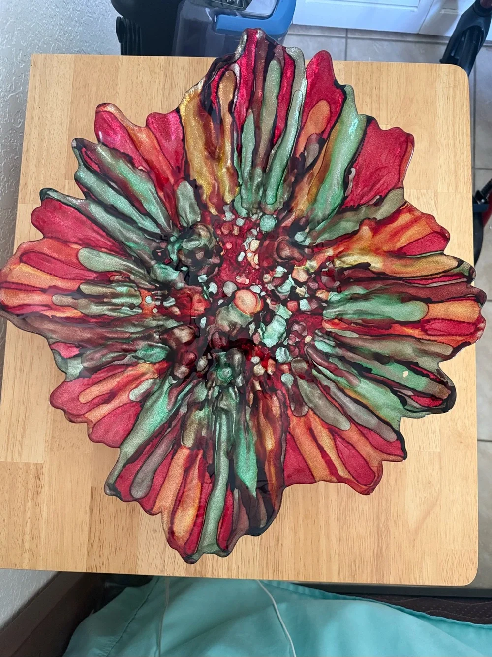 Pier 1 Artisan Red & Green Floral Glass bowl